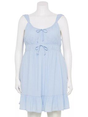 SO Goods For Life Tie Dress Women's Plus Size Small Light Blue Cinch Waist